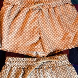 2 pairs of Rylee and Cru Checkered Tan and Cream Shorts